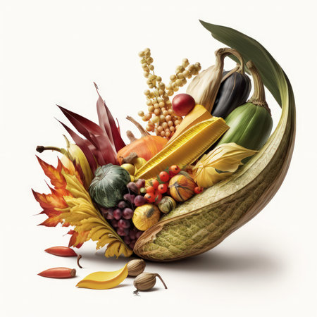 Autumn harvest of vegetables in a basket isolated on a white backgroundの素材