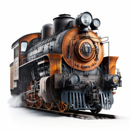 Old steam locomotive isolated on white background. 3D illustration.の素材