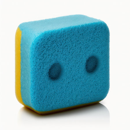 Colorful sponges for washing dishes on a white background.の素材