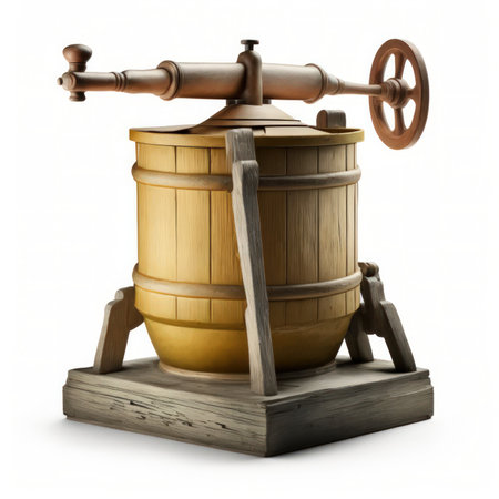 Vintage wooden wine press isolated on white background. 3d renderの素材
