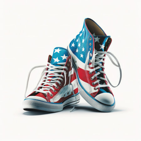 Sneakers with American flag on a white background. 3d renderingの素材