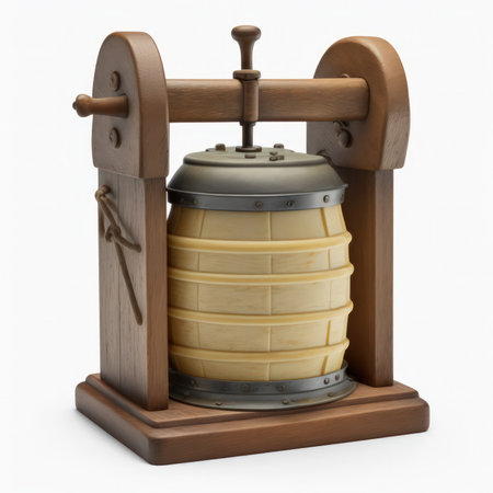 Vintage wooden wine press isolated on white background. 3d renderの素材