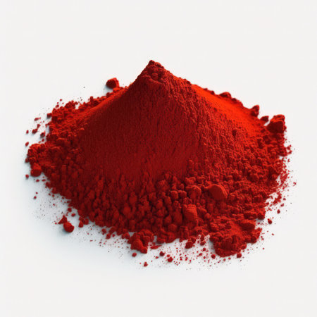 pile of red powder for make up isolated on a white backgroundの素材