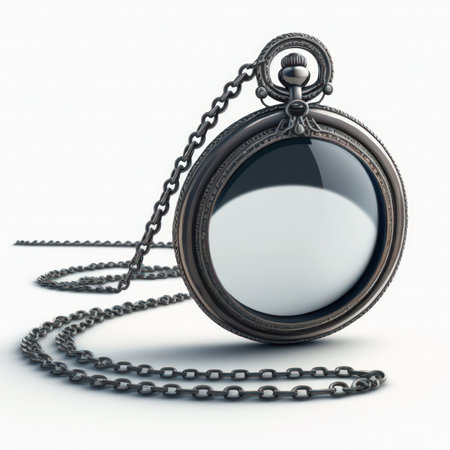Pocket watch with chain isolated on white background. 3D illustration.の素材