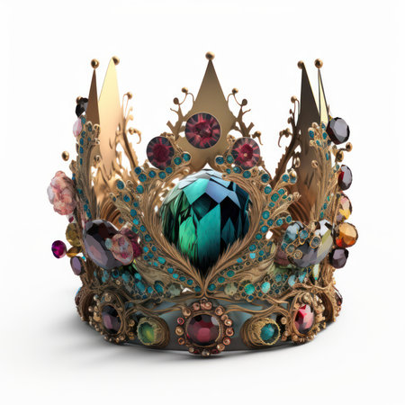 Crown with gems on white background. Isolated 3D illustrationの素材