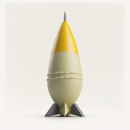 3d rendering of a rocket on a white background with shadow.の素材
