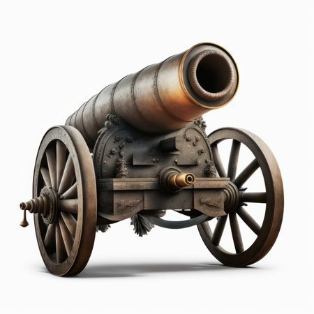 Old cannon isolated on white background. 3d illustration with clipping pathの素材