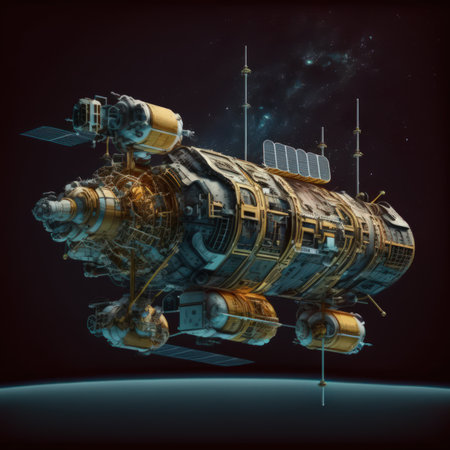 Space station in outer space, 3d rendering. Computer digital drawing.の素材