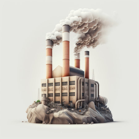 Factory chimneys with smoke on a gray background. 3d renderingの素材