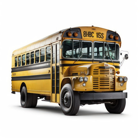 Yellow school bus isolated on a white background. 3d rendering.の素材