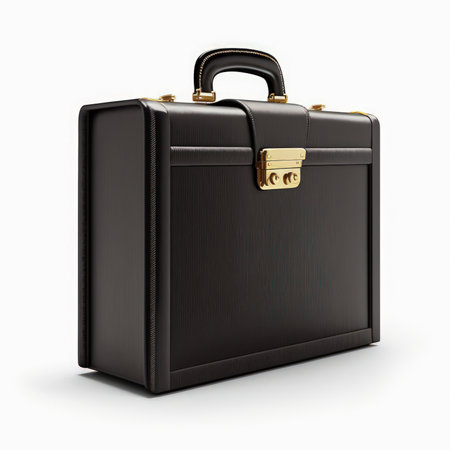 Black leather briefcase isolated on white background. 3D illustration.の素材
