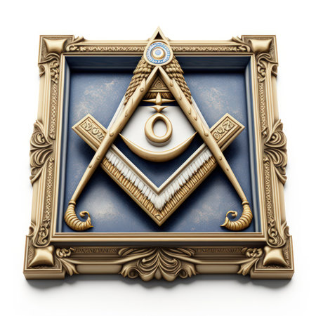 3d illustration of antique golden frame on white background with clipping pathの素材