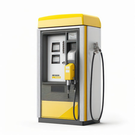 Yellow petrol station on a white background. 3d render image.の素材