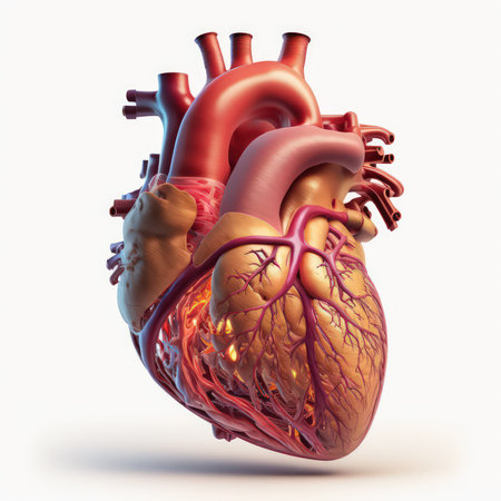 Human heart with circulatory system on white background. 3d illustrationの素材