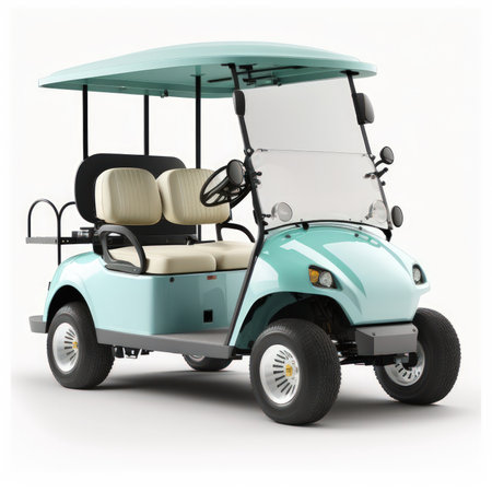 Golf cart isolated on white background. 3d rendering. Side view.の素材