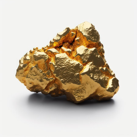 Gold nugget isolated on white background. 3d render.の素材