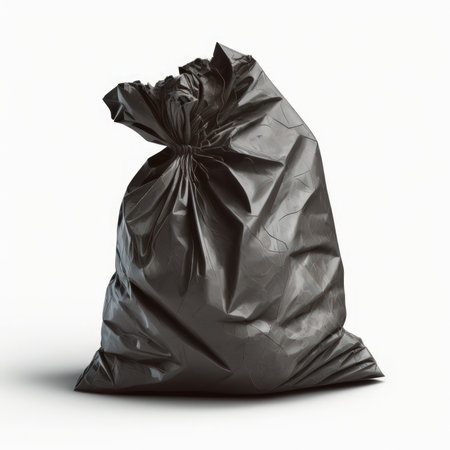 Black garbage bag isolated on white background. 3D illustration. Series.の素材