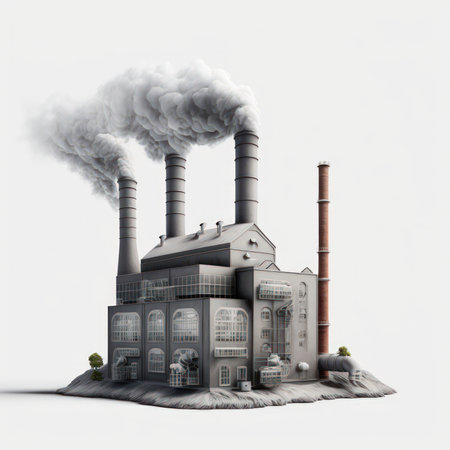 factory with smoking chimneys on white background. 3d illustrationの素材