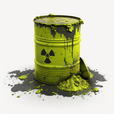 Radioactive waste in a barrel on a white background. 3d renderingの素材