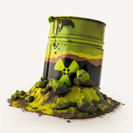 3d render of radioactive waste in a barrel on a white backgroundの素材