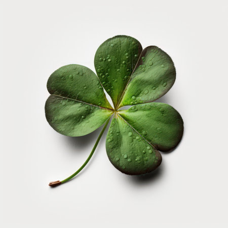 Clover leaf with water drops isolated on white background. St. Patrick's Day symbol.の素材
