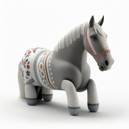 Horse with embroidery on white background. 3d illustrationの素材