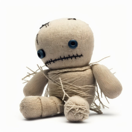 Teddy bear with a rope on a white background, isolated.の素材