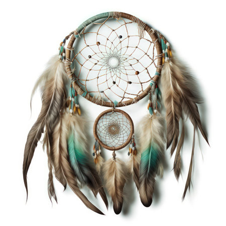Dreamcatcher with feathers and beads rope hanging. Dreamcatcher handmadeの素材