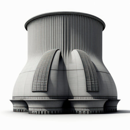 Cooling tower of nuclear power plant on white background. 3D illustrationの素材