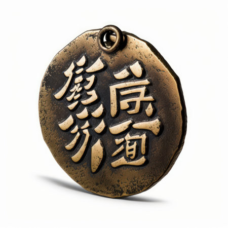 Bronze medal with chinese characters on it isolated on white backgroundの素材
