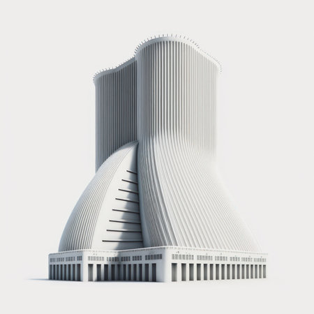 3D render of a modern building isolated on a white background.の素材