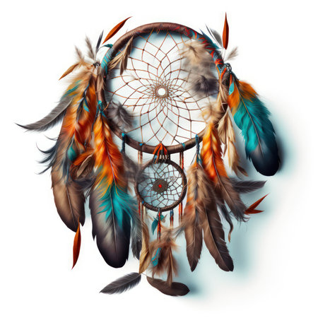 Dreamcatcher with feathers and beads rope hanging. Dreamcatcher handmadeの素材