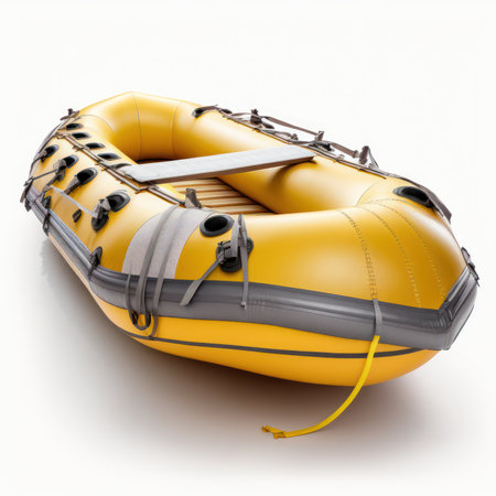 Yellow inflatable boat isolated on white background. 3D illustration.の素材