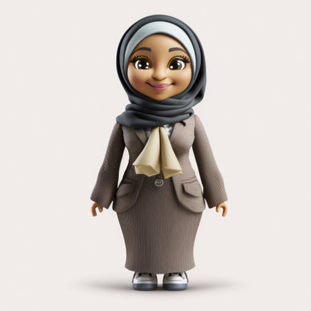 3d illustration of muslim businesswoman cartoon character with shopping bagの素材