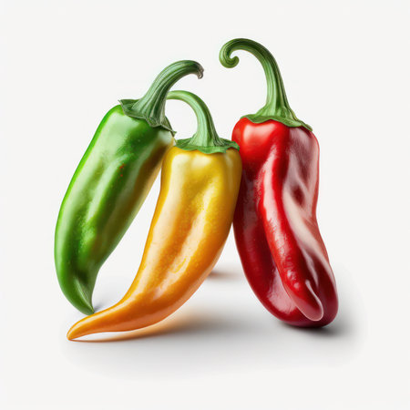 Hot chili peppers isolated on white background. 3d render illustration.の素材