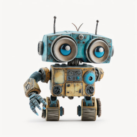 Vintage tin robot isolated on white background. 3d illustration.の素材