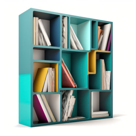 Bookcase with books on a white background. 3d rendering.の素材