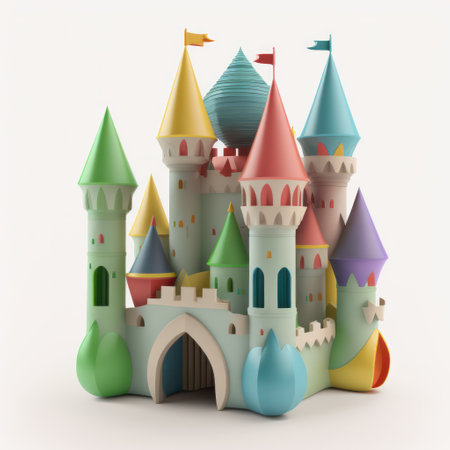 Fairytale castle on white background. 3D rendering illustration.の素材