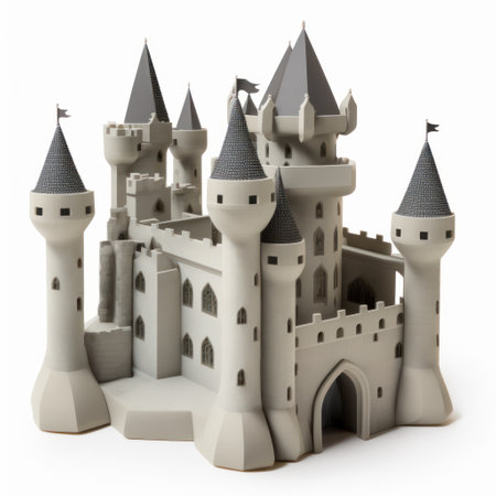 Fantasy castle isolated on a white background. 3d render.の素材