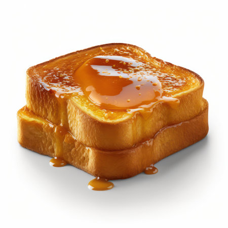French toast with honey isolated on white background. 3d illustration.の素材
