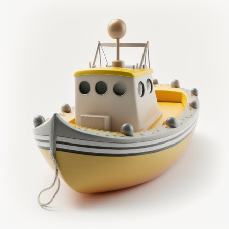 Toy boat isolated on white background. 3D illustration. Vintage style.の素材