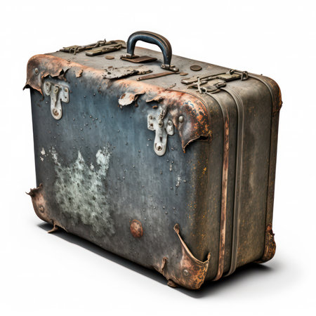 Old rusty suitcase isolated on a white background. 3d render.の素材