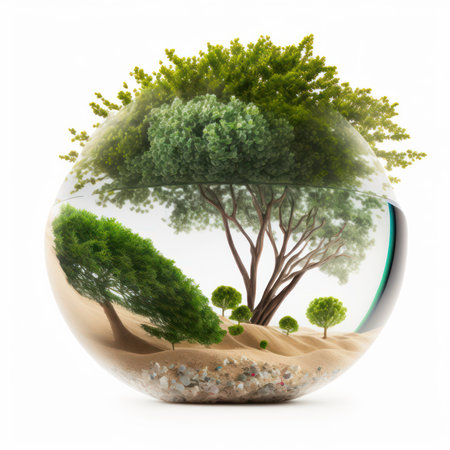 Tree in a glass sphere on a white background. 3d renderingの素材