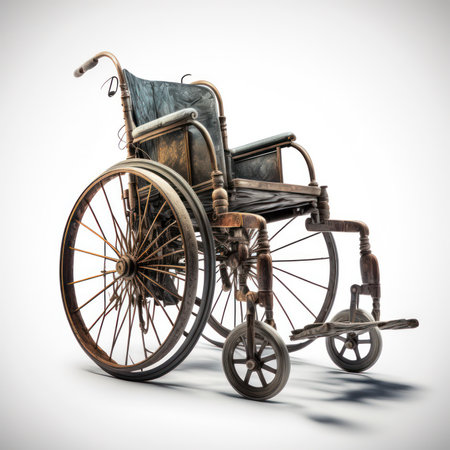 Wheelchair isolated on white background. 3d render. Vintage style.の素材