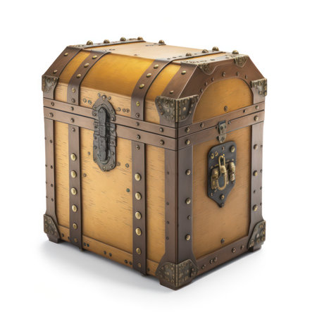Treasure chest isolated on white background. 3D illustration. Vintage style.の素材