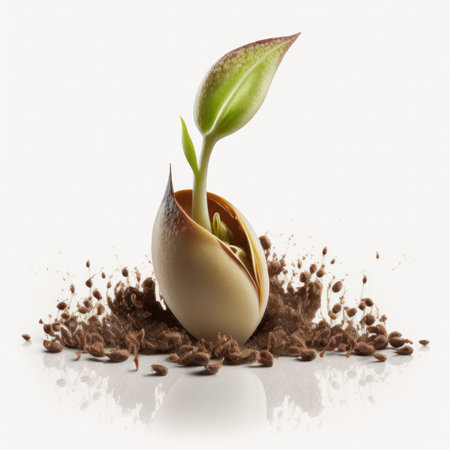 Sprout sprouting from an egg shell, concept of new lifeの素材