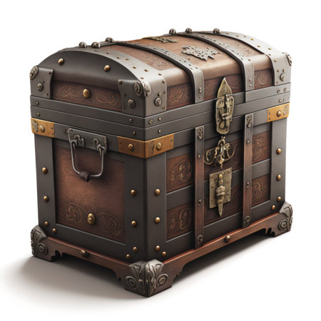 Treasure chest isolated on white background. 3D illustration. Vintage style.の素材
