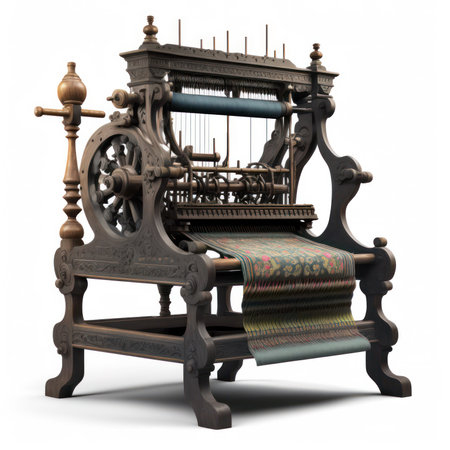 3d rendering of an old loom on white background with shadowの素材