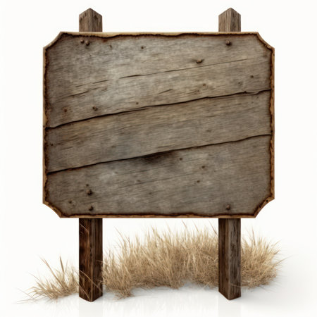 Old wooden sign isolated on a white background. 3d rendering.の素材