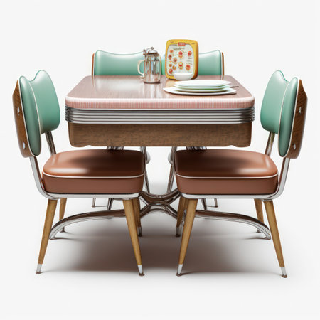 dining table and chairs 3d render on white background with shadowの素材
